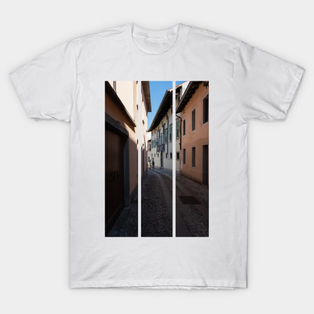 North Italy Life in the center of the lombard medieval city. Walking through narrow streets and walls. Sunny summer day. (vertical) T-Shirt by fabbroni-art